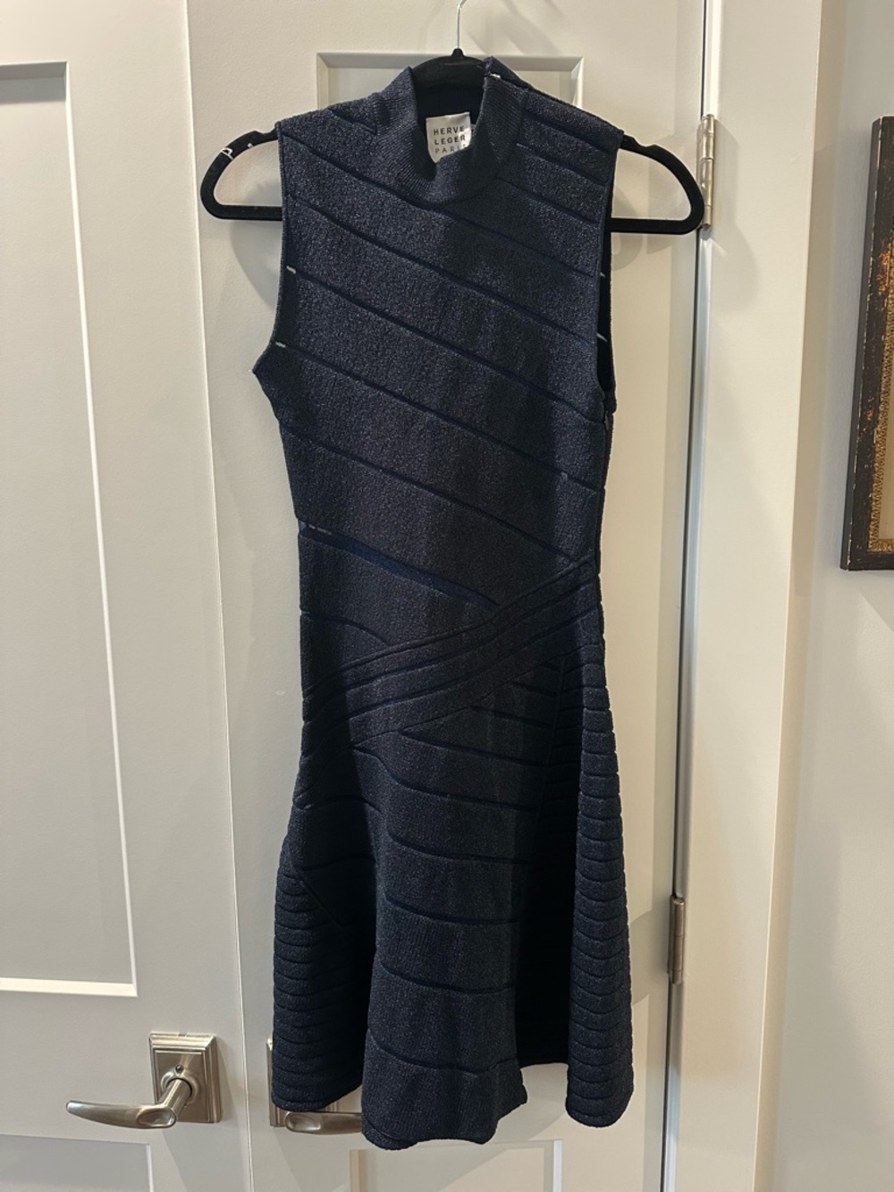 Herve Ledger Navy Bandage Fit-and-Flare Dress